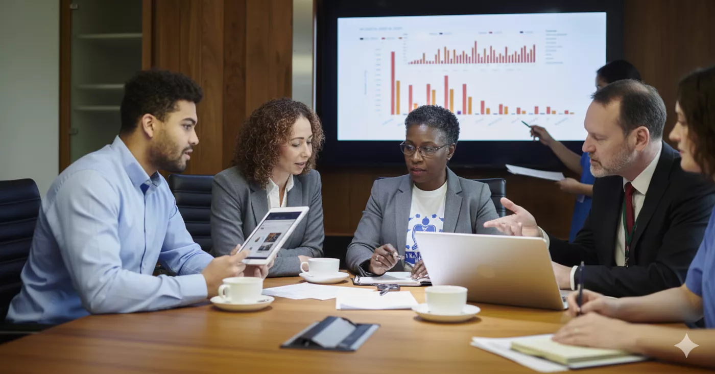 The Lexa Creative senior multidisciplinary strategy team collaborating on a data-driven market entry plan for regulated industries.